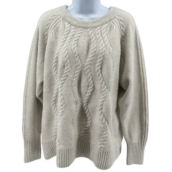 Simply Vera Sweater SZ L Cream Pullover Cable Knit Crew Neck Ribbed Trim Stretch - Picture 1 of 8